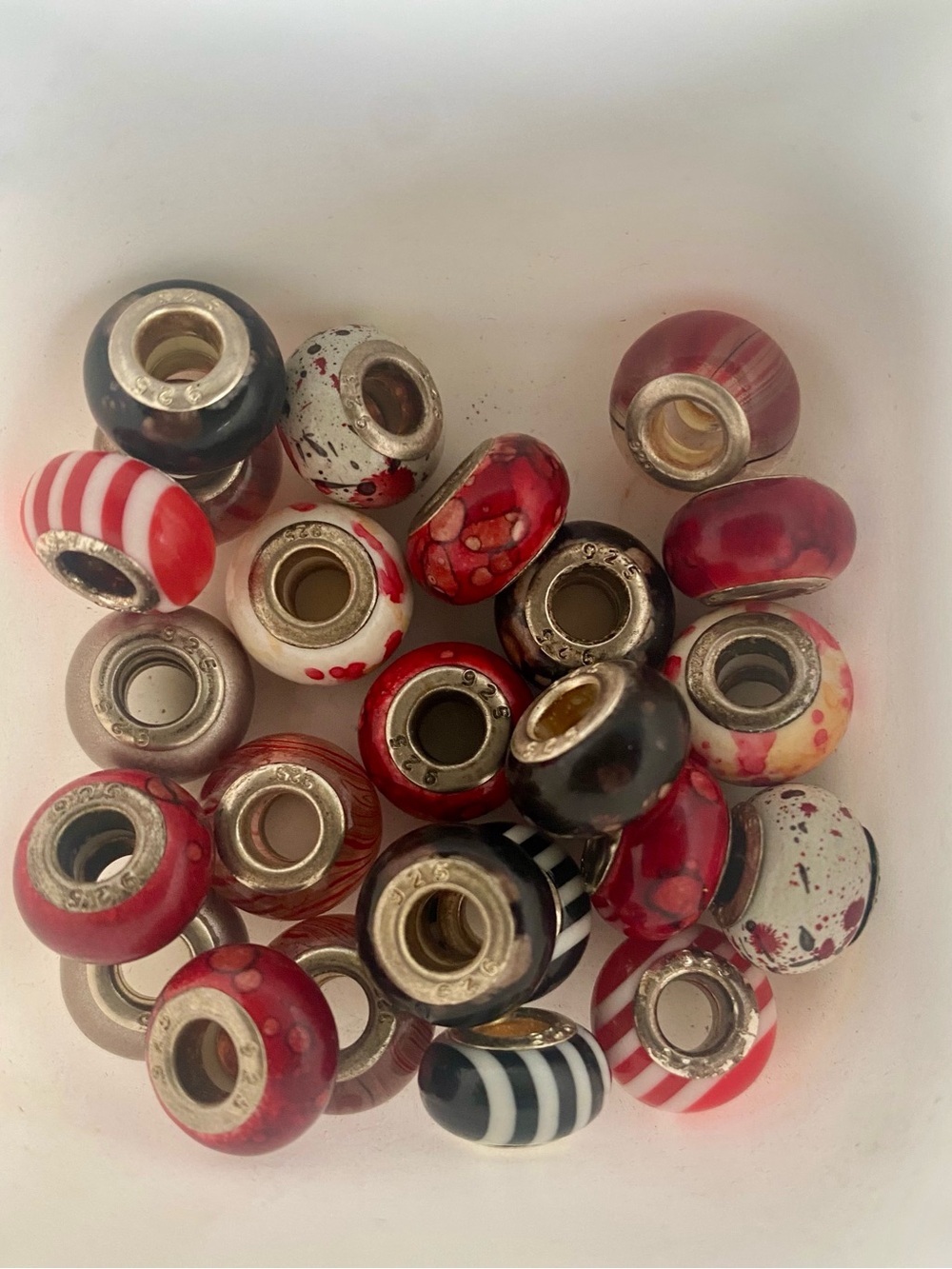 24 Pc Red/Black Hues European Large Hole Beads